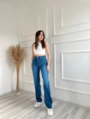 Kadın Geniş Palazzo Kot Pantolon Mavi - 1