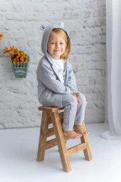 Erkek Bebek Kapüşonlu Hırka ve Pantolon Takım - 1