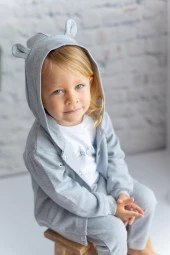 Erkek Bebek Kapüşonlu Hırka ve Pantolon Takım - 2