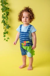 Erkek Bebek Mavi Croc Salopet Tulum (3-18ay) - 1