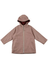 Unisex Bebek Kapüşonlu Pamuk Astarlı Bordo Pötikare Yağmurluk (2-8yaş) - 1