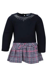 Kız Bebek Taş Detaylı Kareli Elbise (12ay-4yaş) - 1