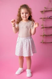 Kız Bebek Bej Love Pullu Omuz Fiyonklu T-Shirt (9ay-4yaş) - 1