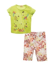 Kız Bebek Yeşil Baskılı T-shirt ve Çiçekli Pantolon Takım (6ay-4yaş) - 1