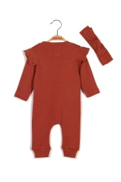 Gots Sertifikalı %100 Organik Pamuk Kolları Fırfırlı Tulum ve Bandana Takım (0-24ay) - 4