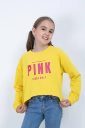 Kız Çocuk Baskılı Crop Sweatshirt - 2