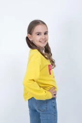 Kız Çocuk Baskılı Crop Sweatshirt - 3