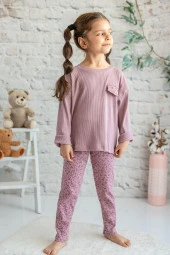 Kız Çocuk Çiçekli Cep Kapak Detaylı Bluz ve Tayt Takım (2-7yaş) - 1