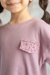 Kız Çocuk Çiçekli Cep Kapak Detaylı Bluz ve Tayt Takım (2-7yaş) - 2