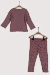Kız Çocuk Çiçekli Cep Kapak Detaylı Bluz ve Tayt Takım (2-7yaş) - 5