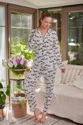 Kadın Geyik Desenli Düğmeli Pijama Takımı - 1