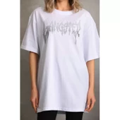 Lucky Life Unisex Taş Desenli Oversize T-Shirt - Beyaz - 1