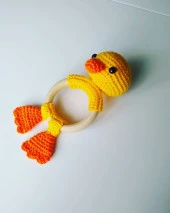 Ördek Diş Kaşıyıcı Çıngırak Amigurumi Organik Oyuncak - 2