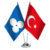 Büyük Timur İmparatorluğu ve Türkiye - İkili Saten Masa Bayrağı - 1