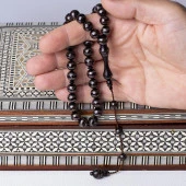 10 mm 925 Ayar Gümüş İşlemeli Kahverengi Özel İşçilik Küre Kesim Kuka Tesbih - 3