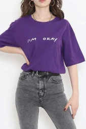 Beli Lastikli Crop Tişört Mor - 1