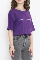 Beli Lastikli Crop Tişört Mor - 3