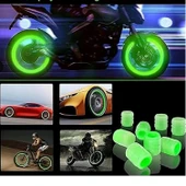 4 Adet Sibop Kapağı Fosforlu Floresan Led Pilsiz Araba Motorsiklet Bisiklet  Lastik Sibop Kapağı - 1