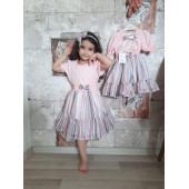 PAMPAL YARIM KOL ÇİZGİLİ TAÇLI ELBİSE - 4