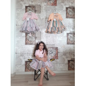 PAMPAL YARIM KOL ÇİZGİLİ TAÇLI ELBİSE - 5