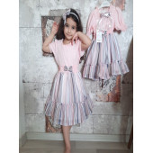 PAMPAL YARIM KOL ÇİZGİLİ TAÇLI ELBİSE - 7