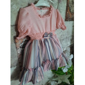 PAMPAL YARIM KOL ÇİZGİLİ TAÇLI ELBİSE - 8