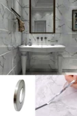 1 Cm Kalın 50 Metre Tuvalet Mutfak Banyo Fayans Mermer Arası Şerit Bant Gümüş Banyo Mutfak Bant - 1
