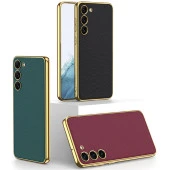 Samsung Galaxy S23 Kılıf Deri Görünümlü Kenarları Elektroplating Kaplama Zore Fizyon Kapak - 3