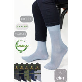 Bambu Erkek Soket Düz Uzun Çorap Klasik Yazlık Dikişsiz 5'li Premium Set - 1