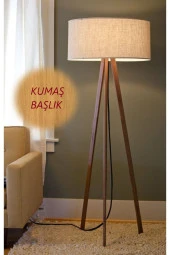 Homedit Toscana Antik Beji --3 Ayaklı Tripod Lambader Abajur Kumaş Başlık--bej-c - 1