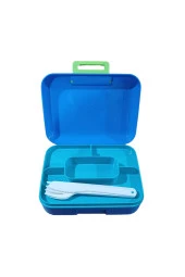 Beslenme Kutusu Çift Katlı Alt Hazne İki Bölmeli Yemek Saklama Kabı Çatal Kaşık Bıçak Set Mavi - 1