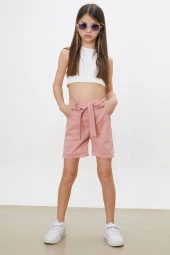 Pembe Beli Lastikli Kuşaklı Kız Çocuk Şort 18480 - 2