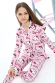 Kız Çocuk Kedi Baskılı Pijama Takımı 7-16 Yaş 0150 thumbnail 1