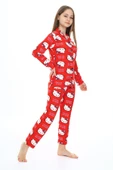 Kız Çocuk Kedi Baskılı Pijama Takımı 7-16 Yaş 0150 thumbnail 5