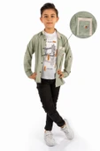 Çift Cepli Gömlek , Pantolon , T-Shirt 3Parça Pamuklu Erkek Çocuk Takım MNK965 - 1