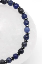 Dumortiorite Doğal Taş Makrome Örme Bileklik Fasetli Küre Kesim thumbnail 2