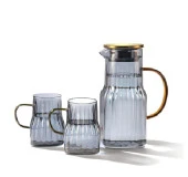 Arow Mia 2 Bardaklı Borosilikat Cam Sürahi Takımı Gri 1400 Ml TR-3984 - 1
