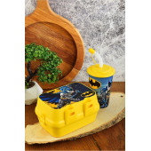 Batman İki Katlı Bölmeli Beslenme Kutusu+Kapaklı Pipetli Bardak 400 ml. - 1