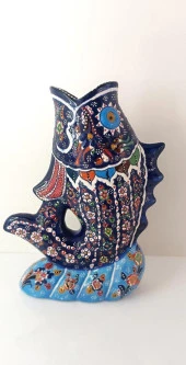 Vazo Balık Çiçek Biblo Çini Seramik El Sanat Ev Masa Süsü Dekoratif Obje - 5