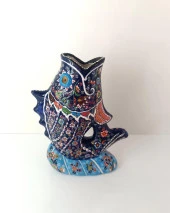 Vazo Balık Çiçek Biblo Çini Seramik El Sanat Ev Masa Süsü Dekoratif Obje - 7