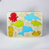 Ahşap 3 lu Eğitici Öğretici Set Yapboz Puzzle Bultak Çocuk Oyuncağı, Hayvan, Meyve, Deniz - 4