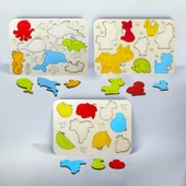 Ahşap 3 lu Eğitici Öğretici Set Yapboz Puzzle Bultak Çocuk Oyuncağı, Hayvan, Meyve, Deniz - 3