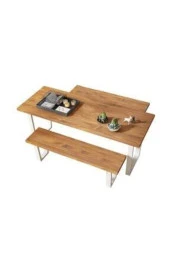 NUR AHŞAP Kahverengi Ahşap Çift Banklı Masa Takımı - 3