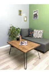 NUR AHŞAP Doğal Ahşap Metal Ayaklı Orta Sehpa thumbnail 1