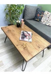 NUR AHŞAP Doğal Ahşap Metal Ayaklı Orta Sehpa thumbnail 2