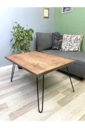 NUR AHŞAP Doğal Ahşap Metal Ayaklı Orta Sehpa thumbnail 3