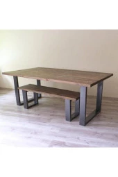 Wood Bazaar Metal Ayaklı Banklı Yemek Masası 150x80 - 3