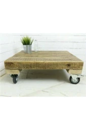 NUR AHŞAP Doğal Ahşap Tekerlekli Orta Sehpa - 1