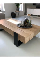 yekeatolye Metal Ayaklı Doğal Ahşap Orta Sehpa thumbnail 1