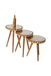 NUR AHŞAP Doğal Kütük Dilim 3'lü Zigon Sehpa - 1